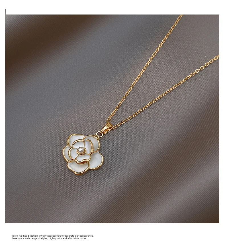 Französische romantische elegante weiße Emaille-Kamel-Kamel-Blumen-Anhänger-Halskette 2025, Damen-Modeschmuck, Luxus-Accessoires für Mädchen – Detail 12