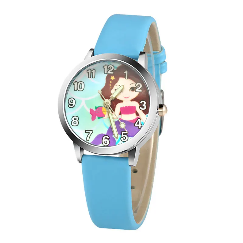 New Mermaid Cartoon Children's Watch Fashion  Girls Kids Student Cute Wrist Watches Hour Gift Relojes Boy Leather Clock