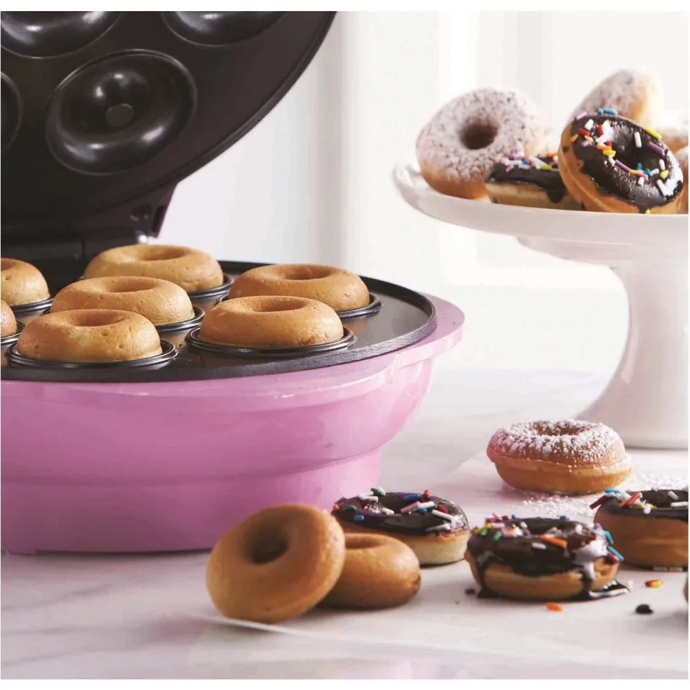 Non-Stick Mini Donut Maker Machine, rosa, CTS-250, 8,75x4,5x9,75 polegadas