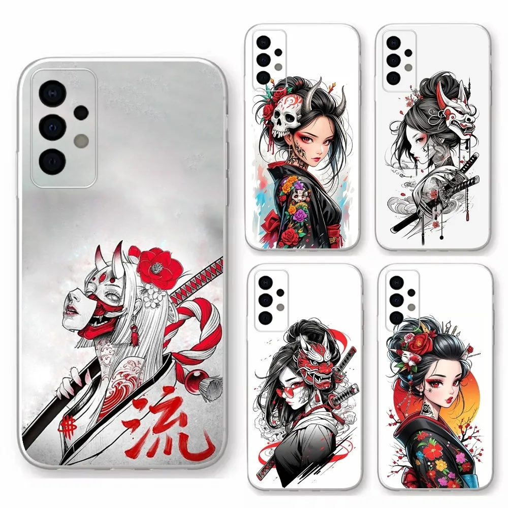 

Japanese Geisha Woman Phone Case For Samsung Galaxy A71,70,52,40,51,31,A50,21S,30S,Note20ultra Transparent Cover