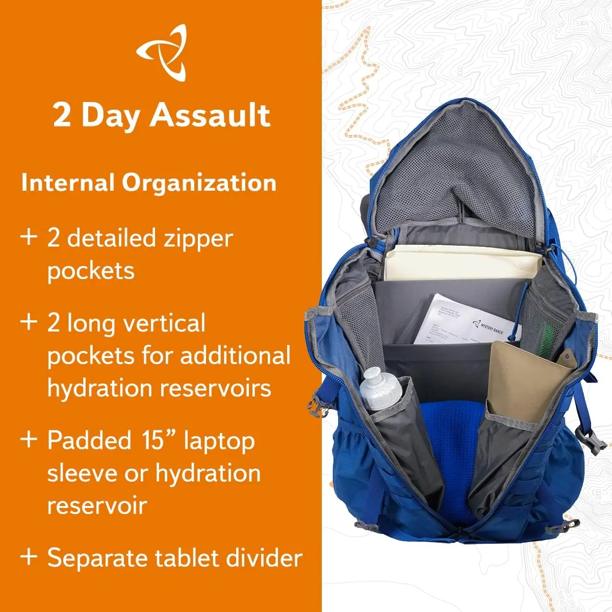 Mystery Ranch 2 Day Backpack - Tactical Daypack Molle Hiking Packs, 27L-kecil/menengah-Indigo