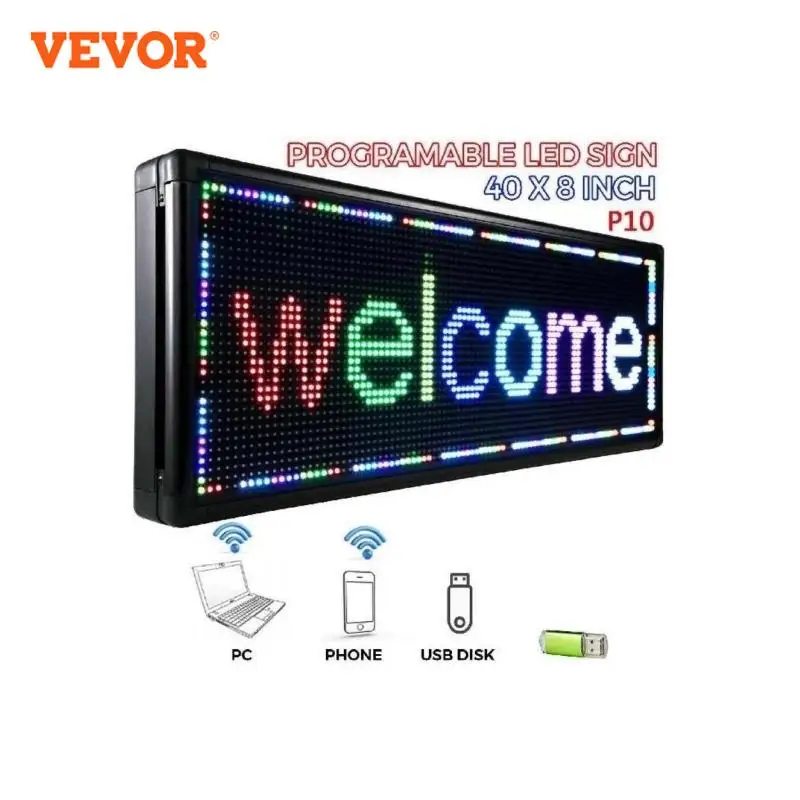 VEVOR 7-Color LED Scrolling Message Display 40x8Inch RGB P10 Digital Outdoor Programmable Display Board for Advertising Business