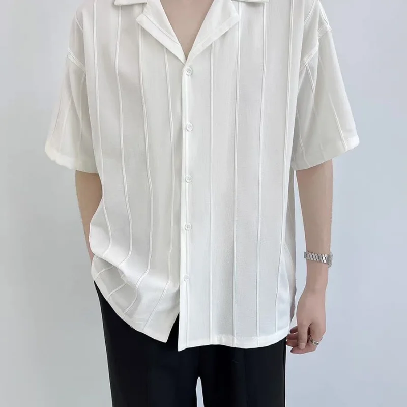 Striped Shirts and Blouses for Men Short Sleeve Man Tops Cotton Regular Original Xxl High Quality Asia with Collar S I Clothing