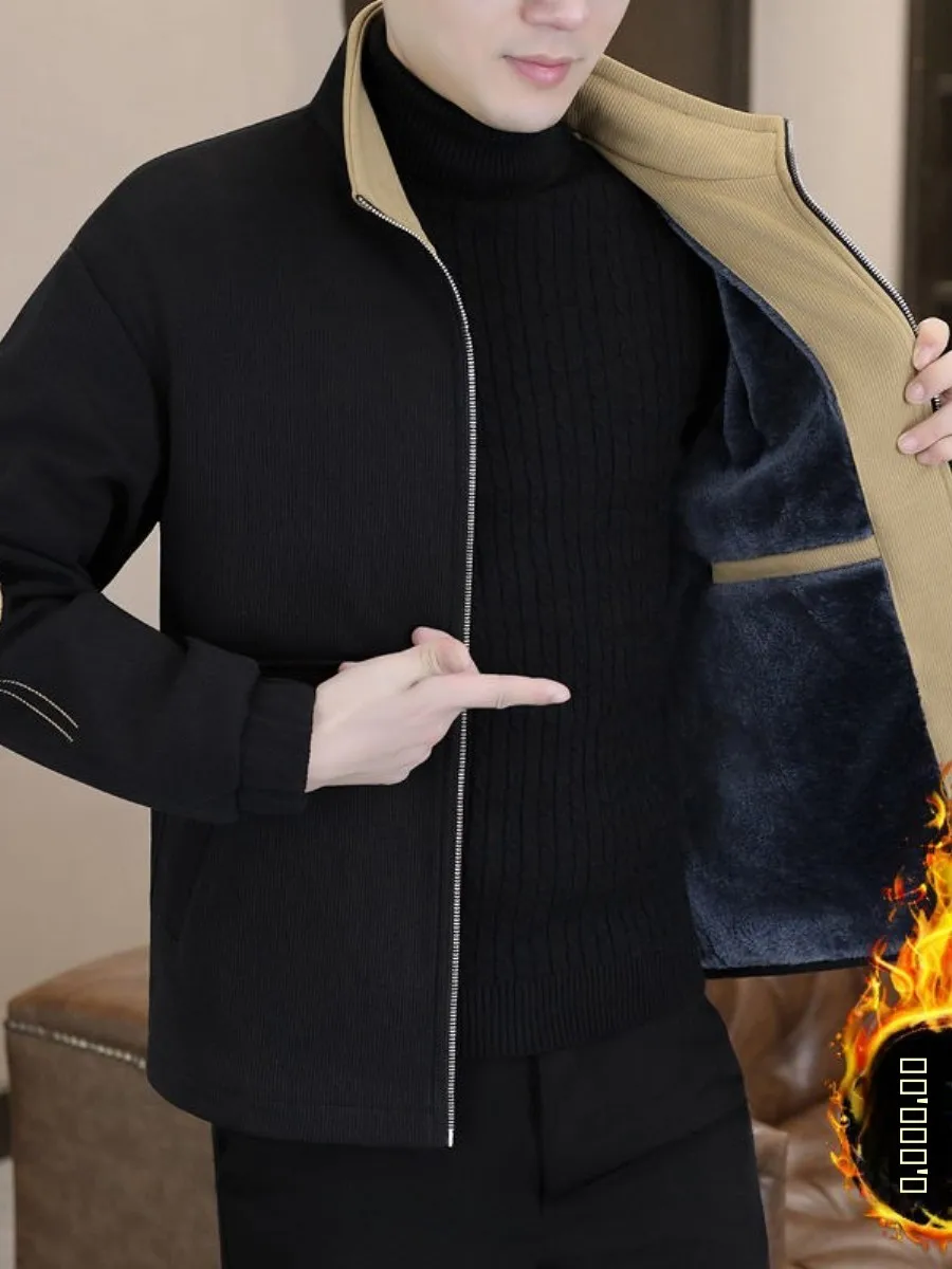 

Мужская утепленная куртка на флисовой подкладке с воротником-стойкой, теплая хлопковая куртка прямого кроя с длинными рукавами, модная городская молодежная повседневная одежда