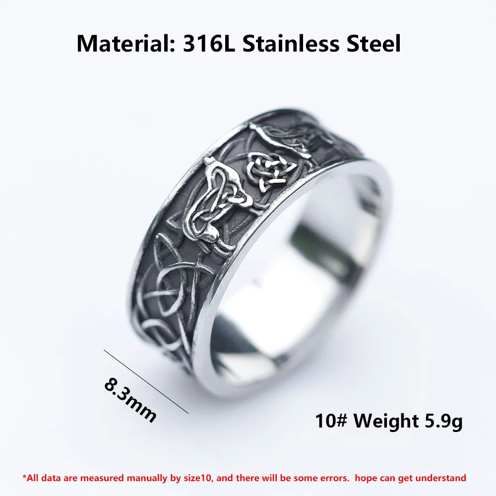 NEW Men\'s 316L stainless steel rings Vintage Nordic Viking wolf Rings Amulet animal fashion Jewelry Gifts free shipping
