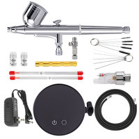 Airbrush Kit Dual Action Air Brush Gun with Compressor Hose Accessories 0.2/0.3/0.5mm Nozzles Needles for Painting Cake Model