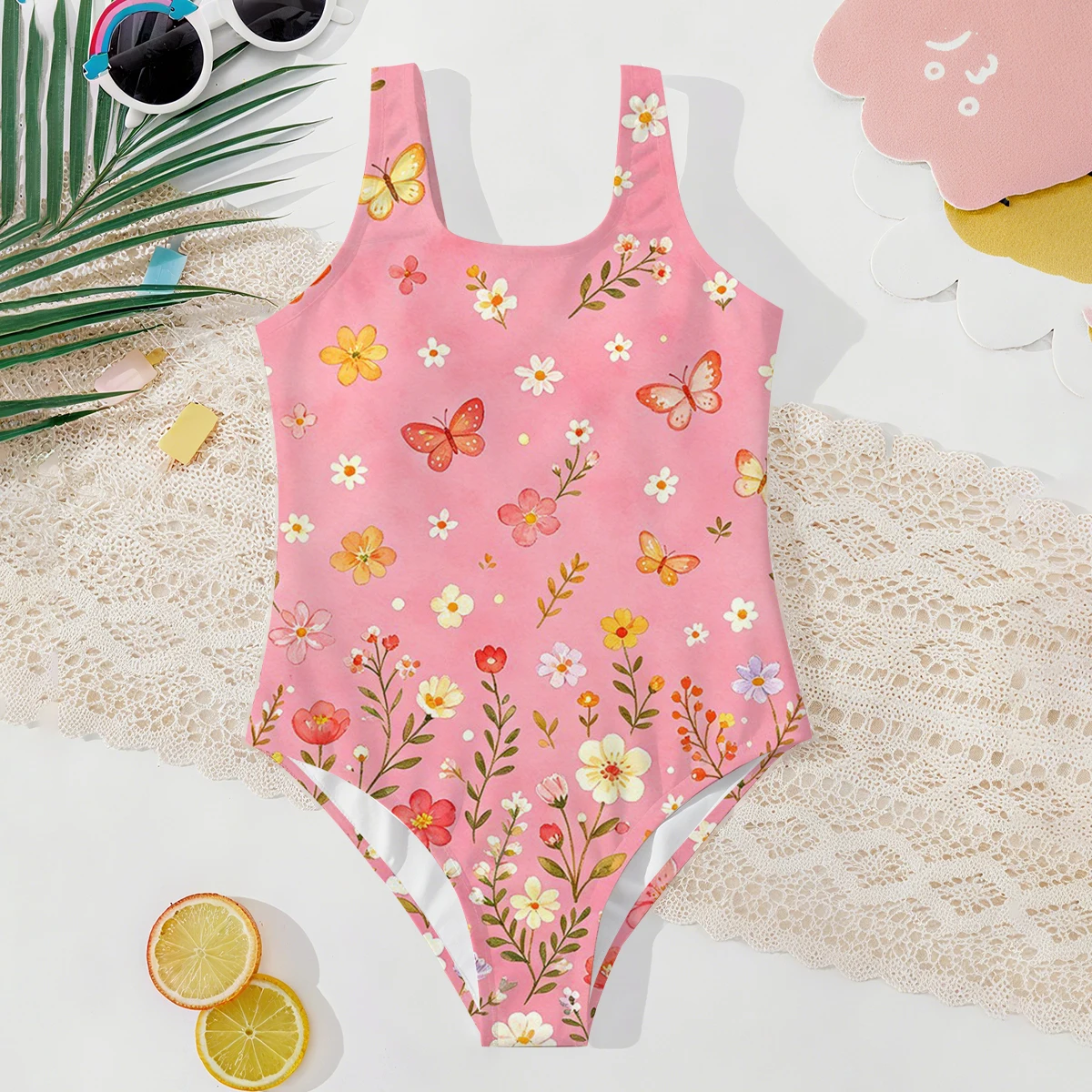 Girls' Summer Atmospheric Butterfly Fashionable Tight One-piece Swimsuit