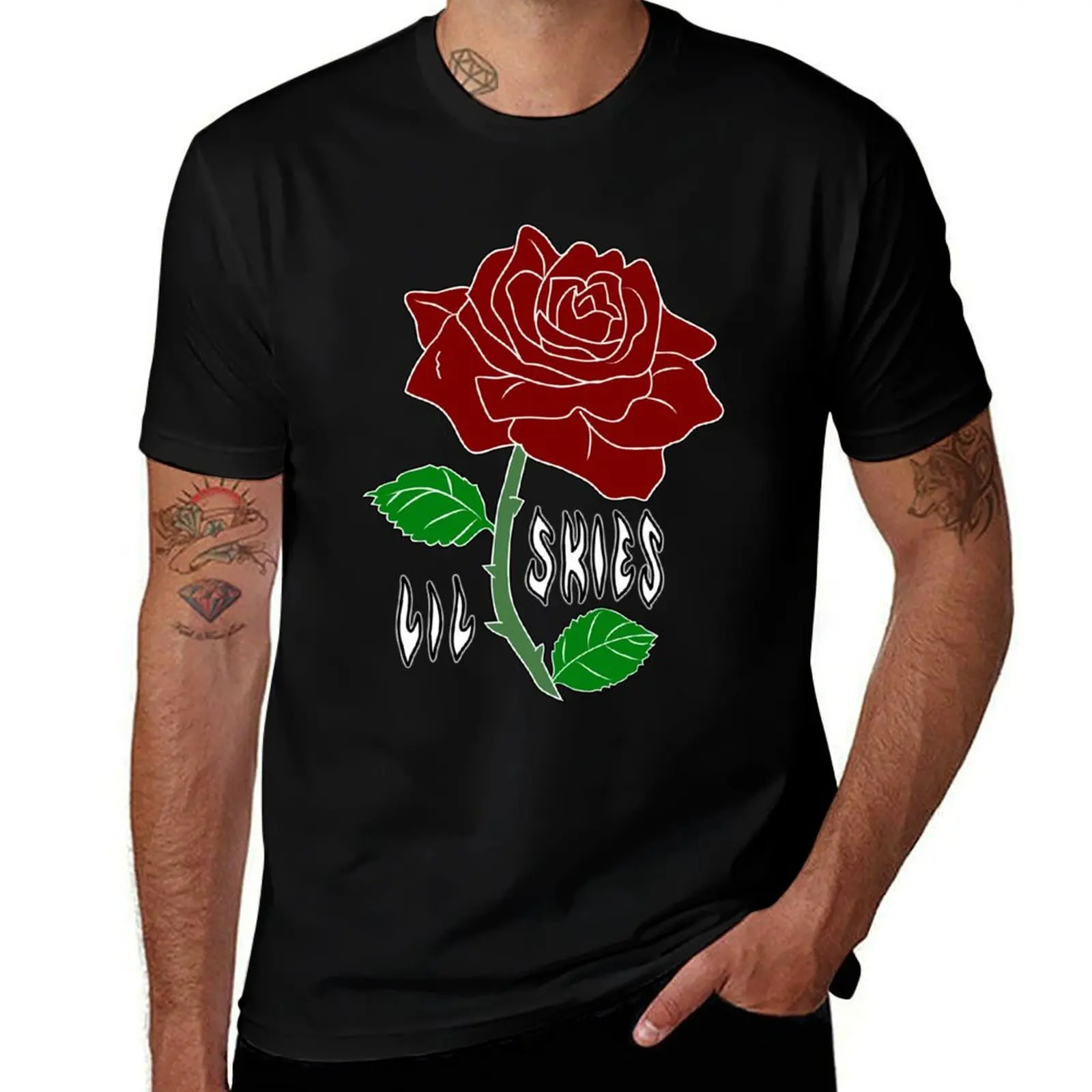

lil skies dark rose coloured black T-Shirt Large Size Basic Casual T-Shirt
