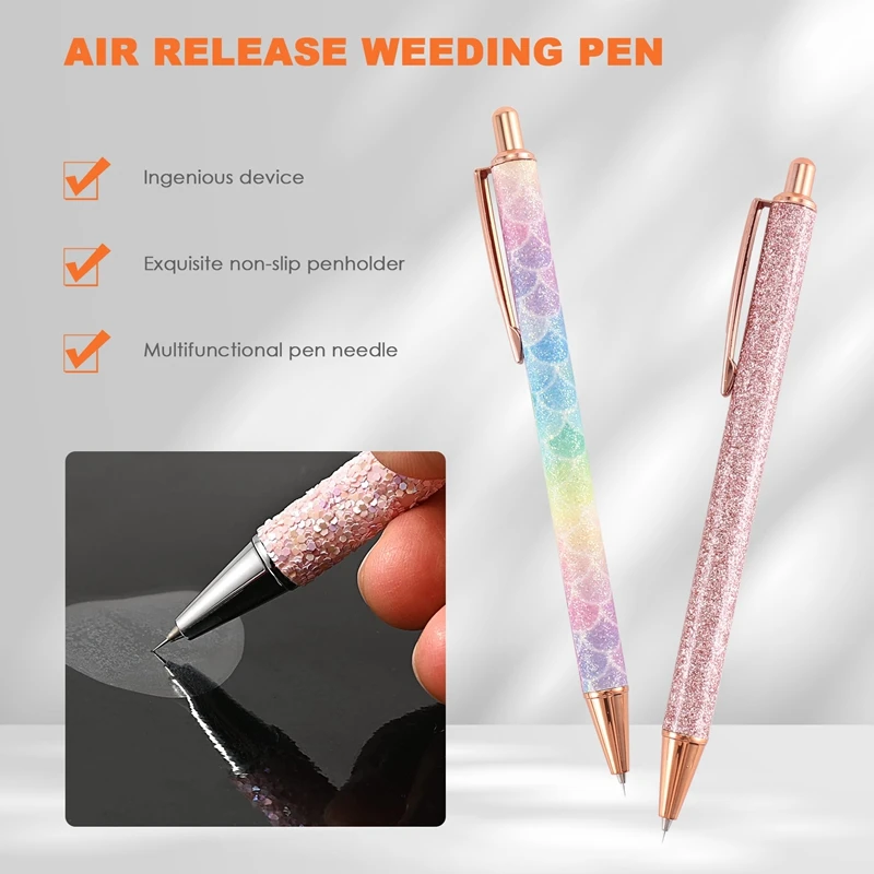 2 Pcs Glitter Weeding Pen Fine Point Pin Pen Weeding Tool For Vinyl Air Release Pen For Easy Craft Vinyl Projects