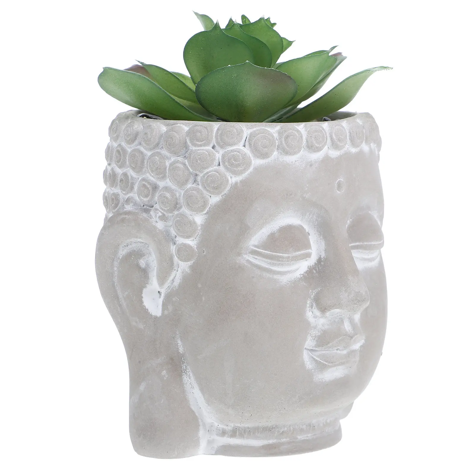 Outdoor Cement Buddha Head Sculpture with Fake Greenery Small Buddha Statue Garden Decor for Serenity and Zen Accent Garden