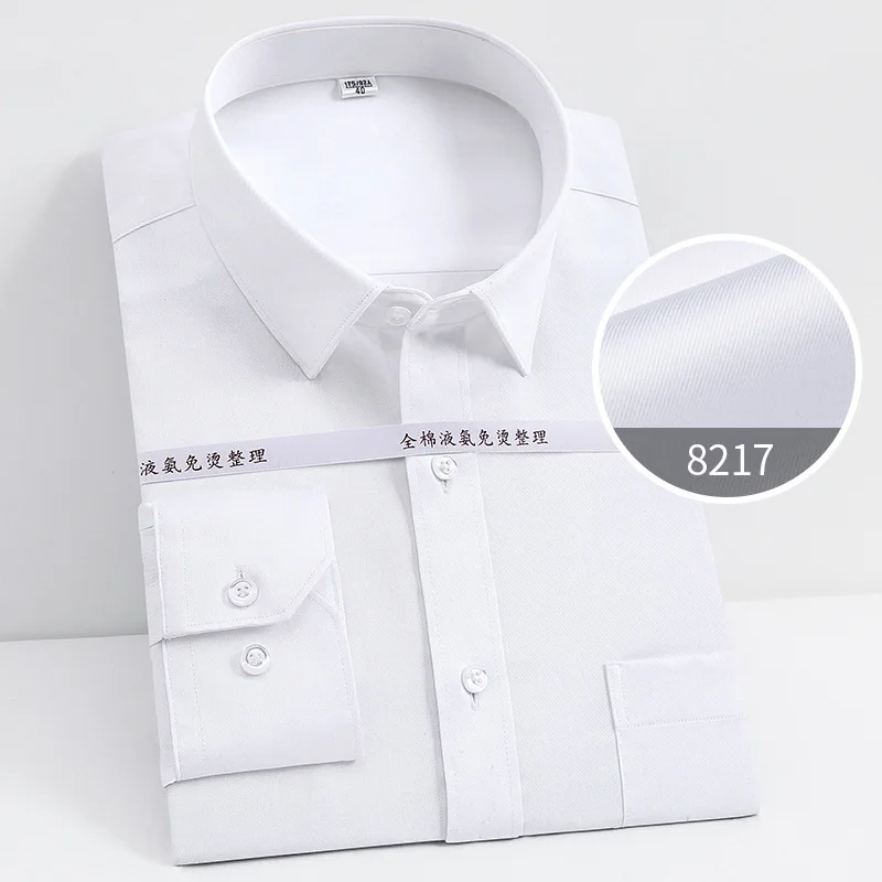 100% Cotton Oversized Button Up Shirt Liquid Ammonia Anti-wrinkle Longsleeve Shirt for Men White Business Slim Fit Shirt Men