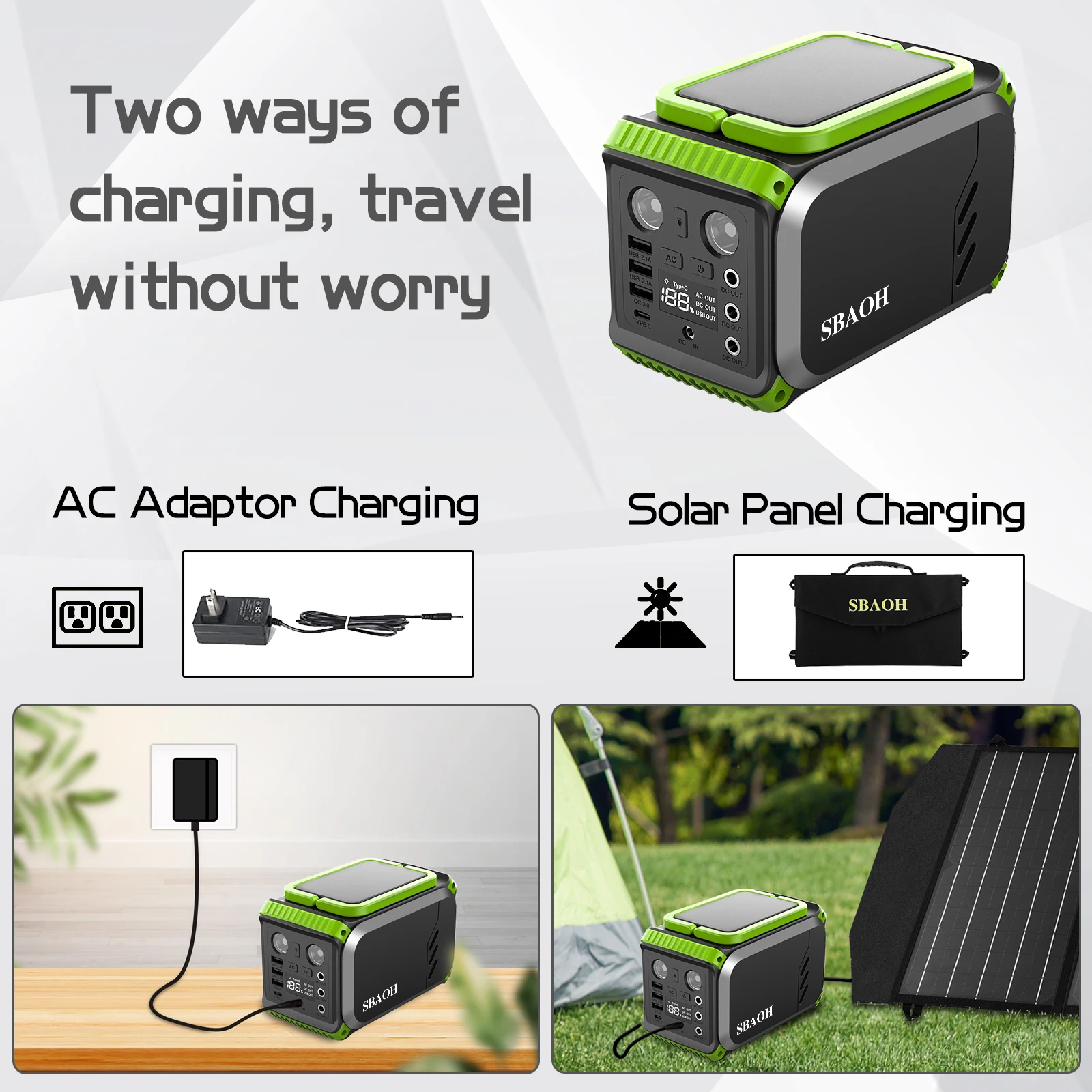 SBAOH Portable Power Station P201,148Wh Backup Lithium Battery, Solar Generator for Outdoors Camping Travel Hunting Blackout