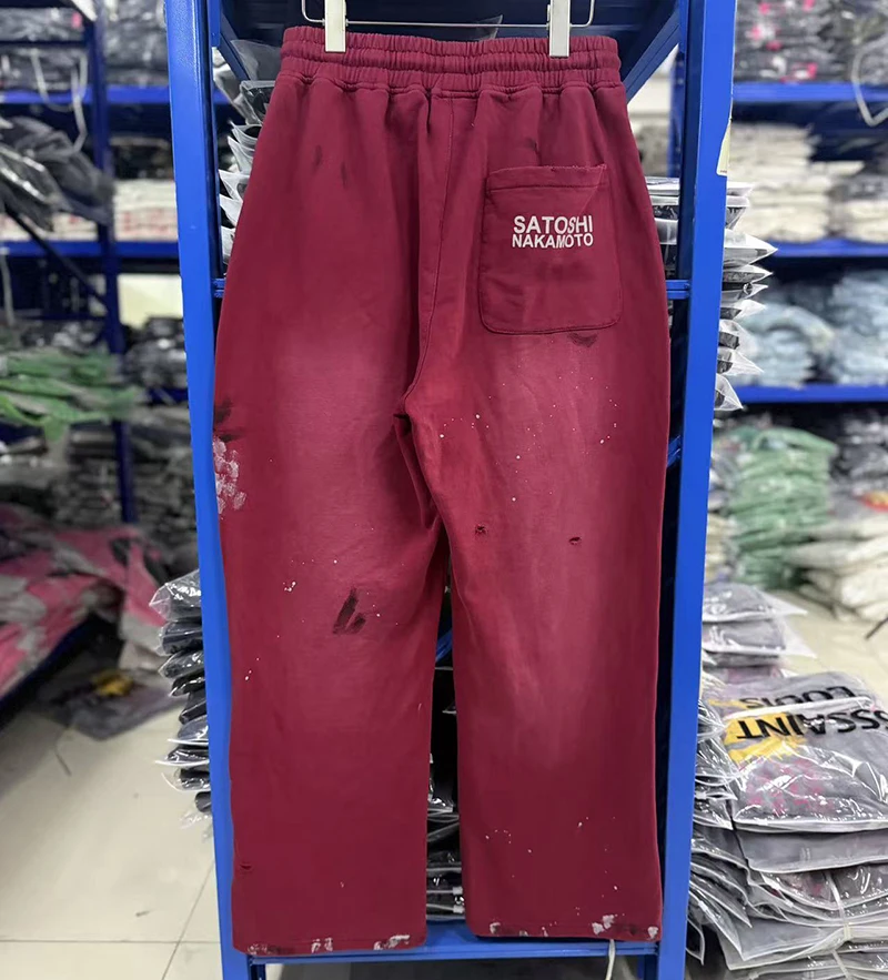 Real Photo Red Color Satoshi Nakamoto Sweatpants Multi-color Vintage Rock Hip-hop Style Y2K Streetwear Loose Trousers