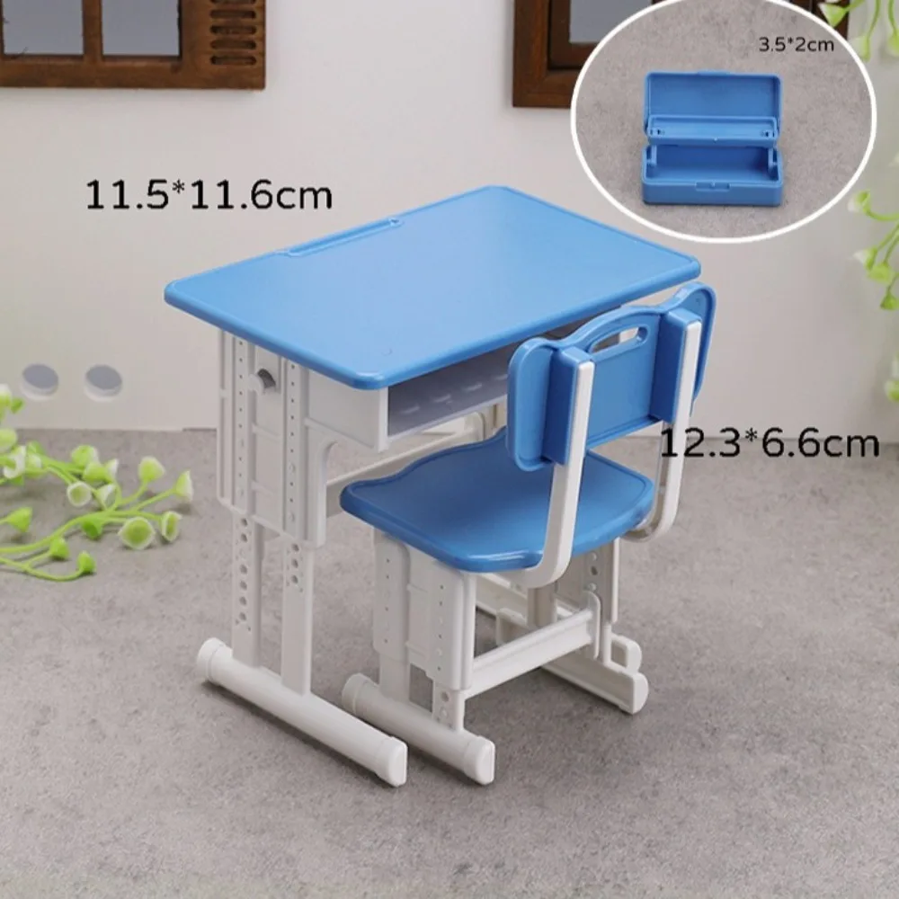 1set Chairs Furniture Model Simulated Dollhouse Desks Writing Study Model Miniature Toy Miniature School Desks Stationery Model