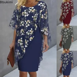 2026 Women's Two Pieces Wrap Hip Chiffon Dresses Fashion Elegant Irregular Printed Dress Ladies Party Commuting Vintage Vestidos