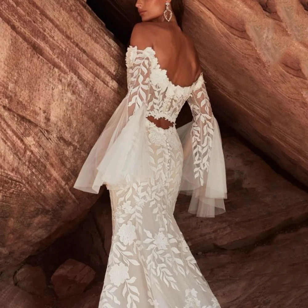 Angepasst Boho Brautkleider Schatz Neck Spitze Brautkleider Luxus Meerjungfrau Off Schulter Braut Roben vestido de novia