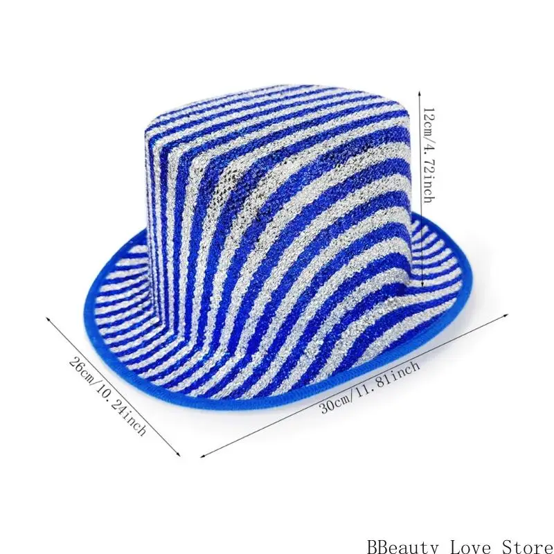 Stripe Top Hat Magicians Party Costume Glitters Fabric Adult Cosplay Hat