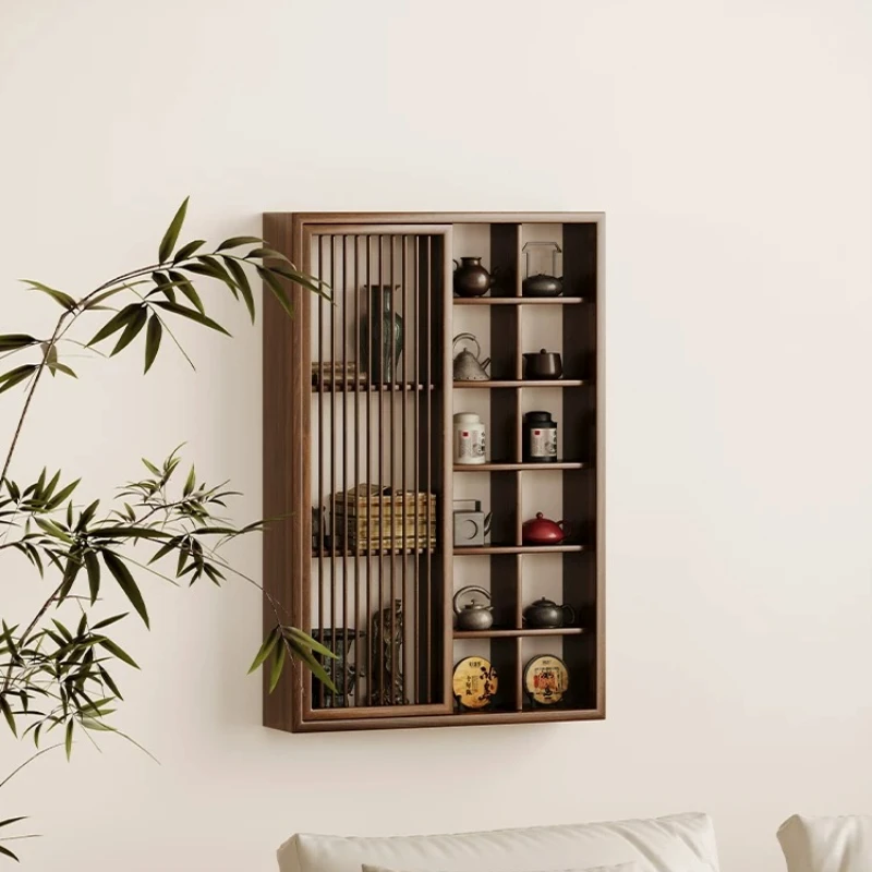 Yjq solid wood wall-mounted Bogu frame living room home new Chinese style Duobao Pavilion tea room rack