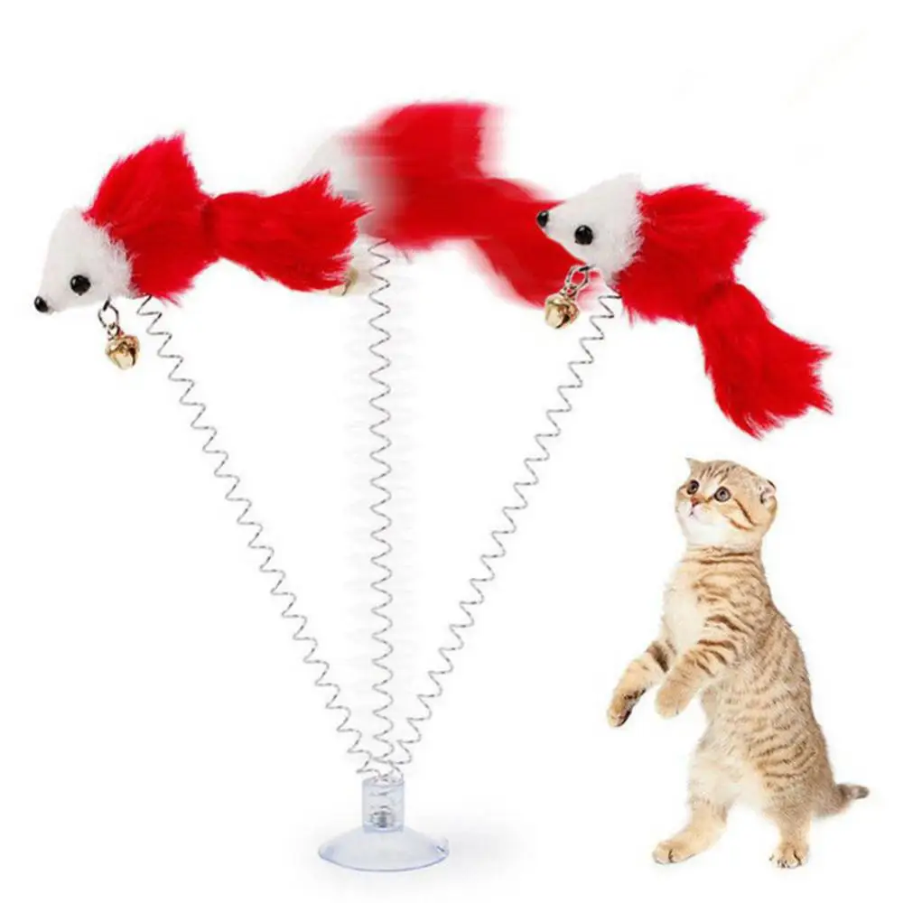 Funny Pet Cat Toy Kitten Sucker Spring Feather Mouse Cat Playing Interactive Toy