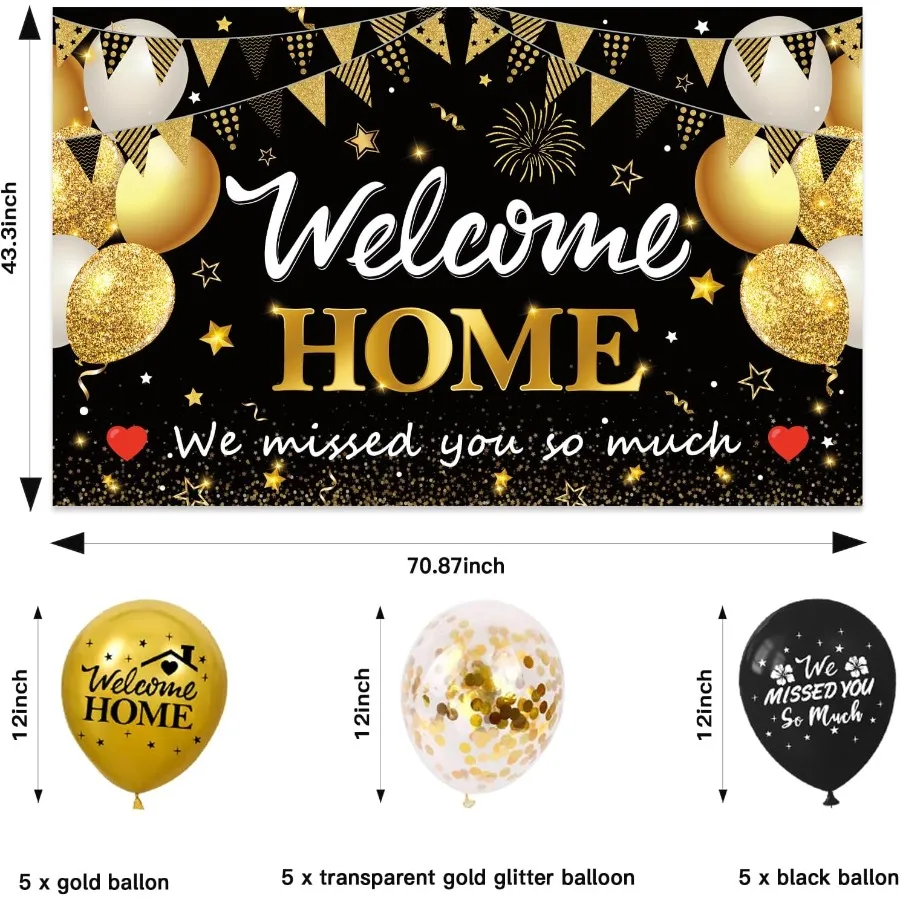 ترحيب المنزل راية الزينة30PCS الأسود والذهبي زينة الحفلات راية خلفية بالون معلق دوامة العسل المركزية