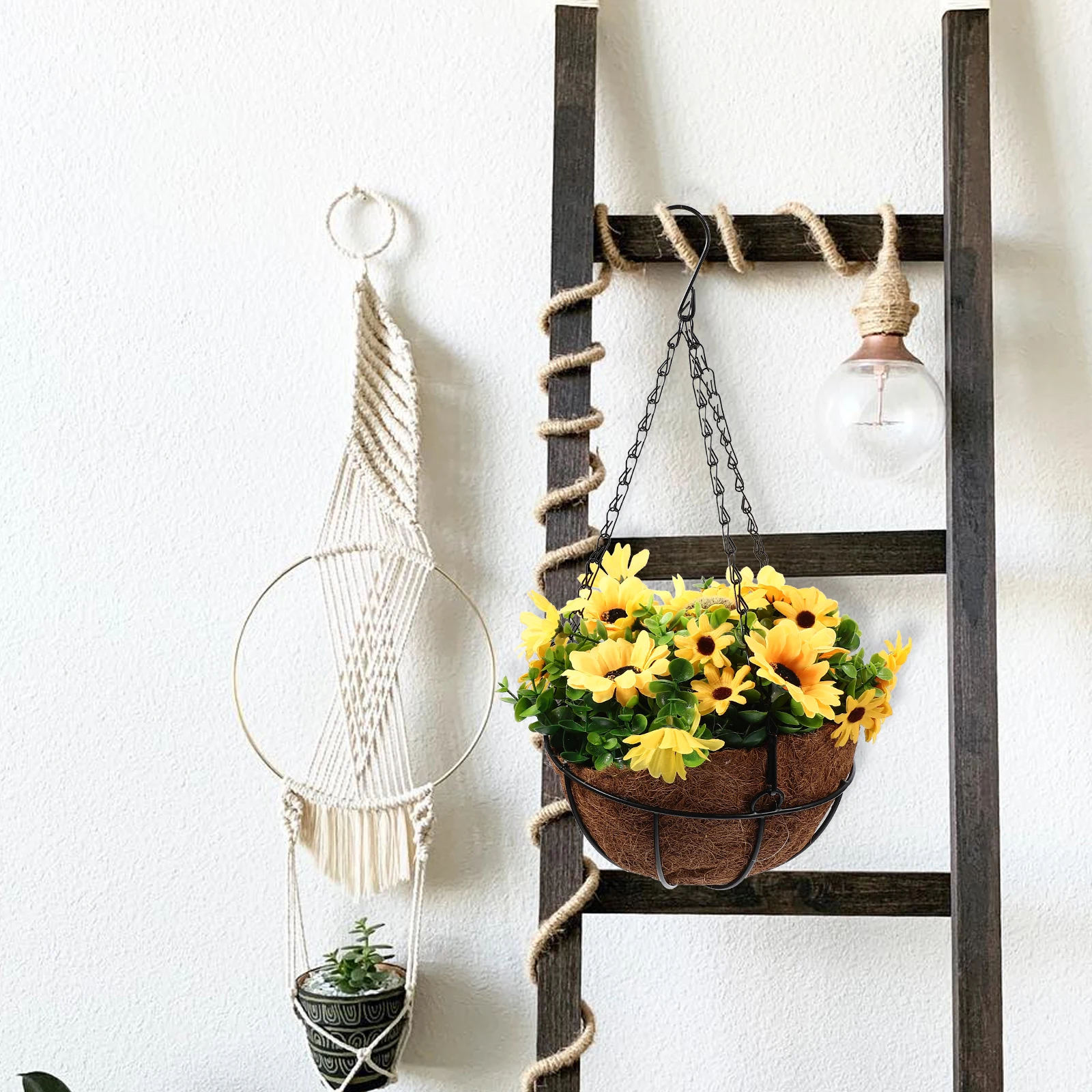 

Coconut Palm Flower Basket Hanging Pots Garden Baskets Artificial Flowers Ornaments Outdoor Flowerpot Decor