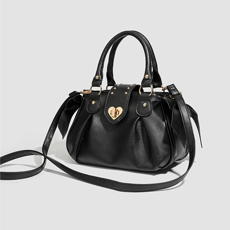 

Женская розовая сумка Sweet Bow Kawaii, большая вместительная сумка через плечо из искусственной кожи с заклепками, японская сумка-тоут в стиле Харадзюку