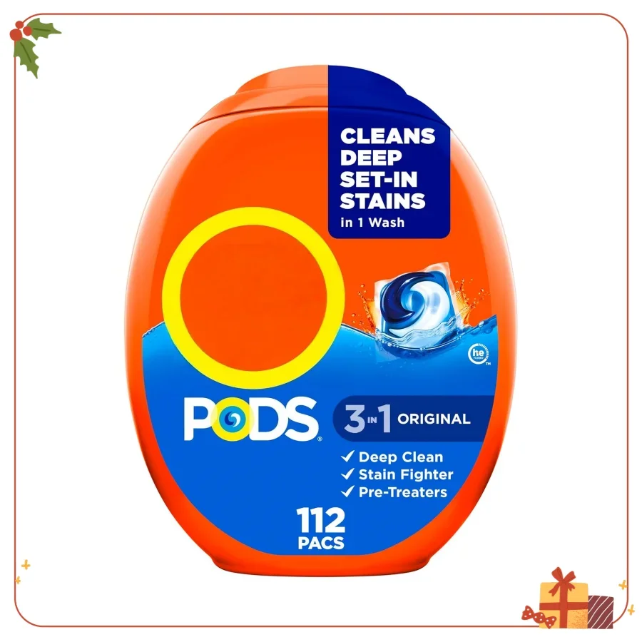

Laundry Detergent Pacs, 3-in-1 Stain Remover, Odor Fighter, Color Protector, 112 Count, HE compatible, Original Scent