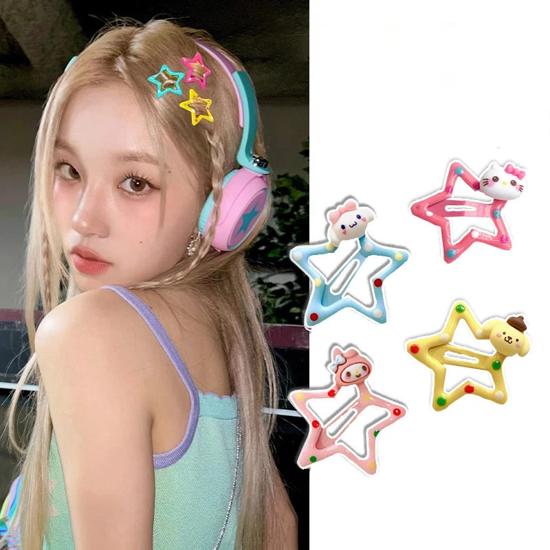 2Pcs Sanrio Hello Kitty Hairpin Kawaii My Melody Kuromi Cinnamoroll BBClip Cartoon Women Girls Hair Accessories Barrettes Gifts