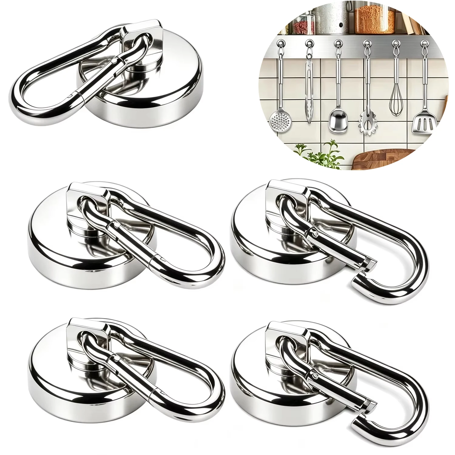 Super Strong Neodymium Magnetic Hooks Heavy Duty Neodymium imane With Swivel Carabiner Hook For Refrigerator Kitchen Office