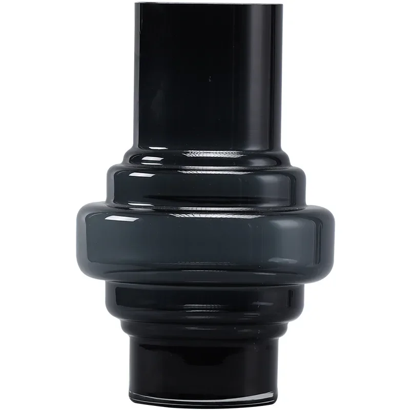 مزهرية زجاجية مستقيمة سوداء بسيطة وحديثة، طاولة طعام لسطح المكتب وغرفة المعيشة وغرفة النوم وديكور فني للمنزل