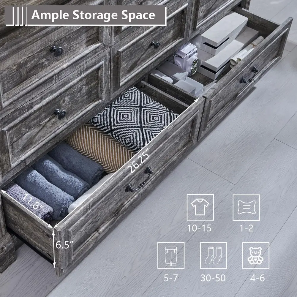 침실, 복도, 거실용 기둥이 있는 61개의 넓고 큰 서랍장 및 장롱 - 연회색 수납 정리함