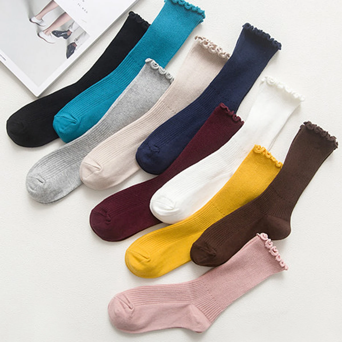 Women\'s Cute Socks For Ladies New Japanese Style Breathable Girls Short Socks Kawaii Solid Socks Frilly Ruffle Socks Casual Sock