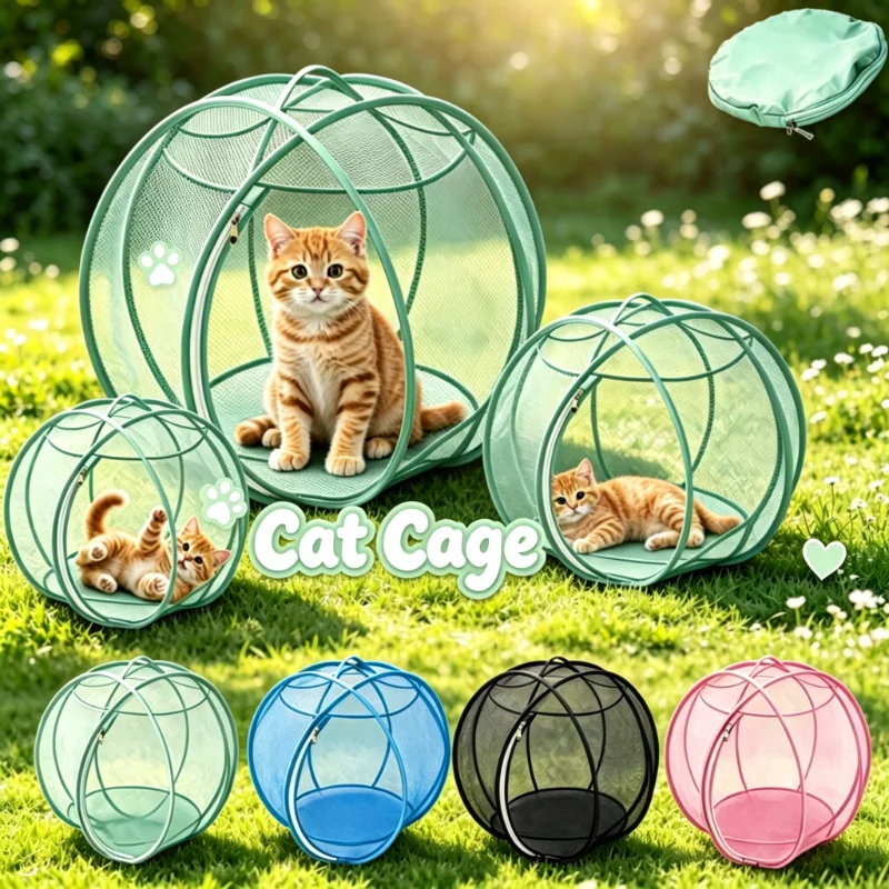 Lightweight Rolling Cat Hamster Ball Cat Enclosure 360 View Foldable Portable Breathable Mesh With Zipper For Outdoor Small Pet
