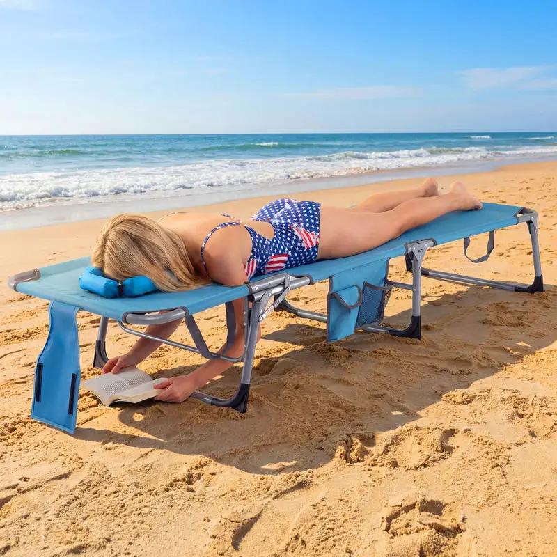 

Tanning Chair with Face Arm Holes Folding Chair-Navy
