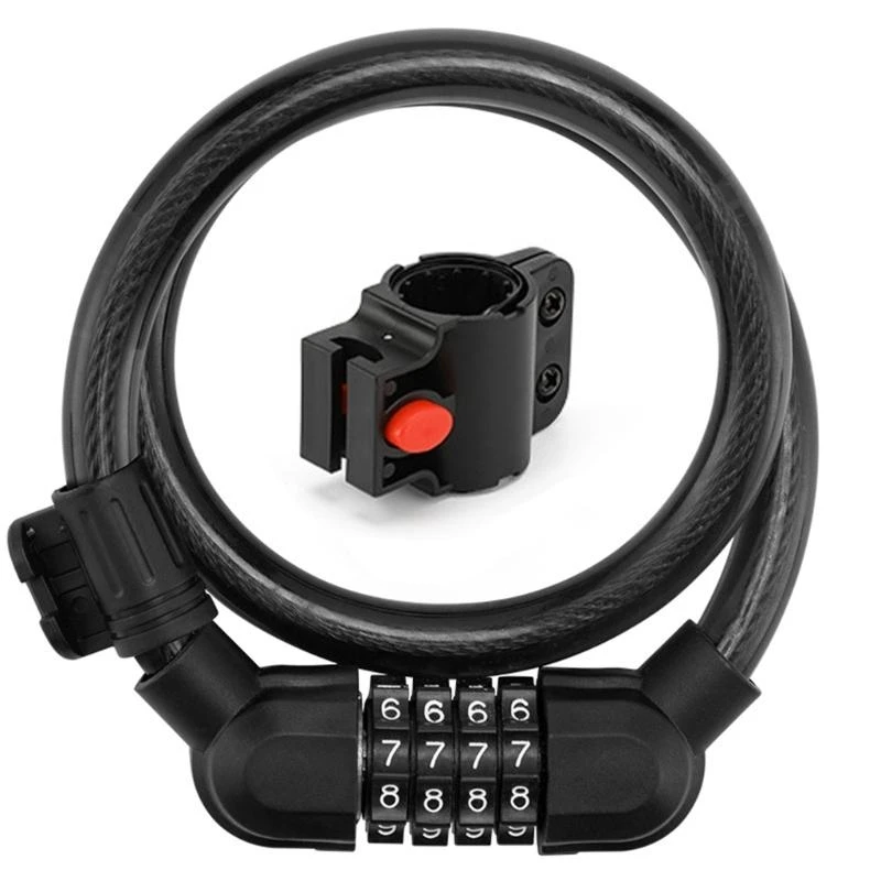 Heavy Duty 4 Digits Bike Cable Lock, Bike Portable Code Lock Cable Anti Theft Security Resettable Combination Bike Locks