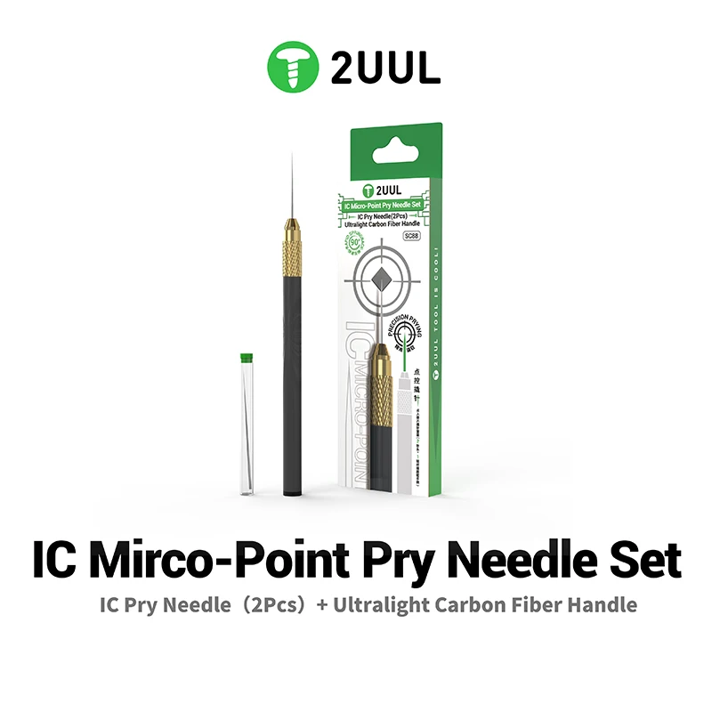 

2UUL SC88 IC Micro-Point Pry Needle (2pcs) Set with Ultralight Carbon Fiber Handle for Mobile Phone Motherboard BGA Repair Tool