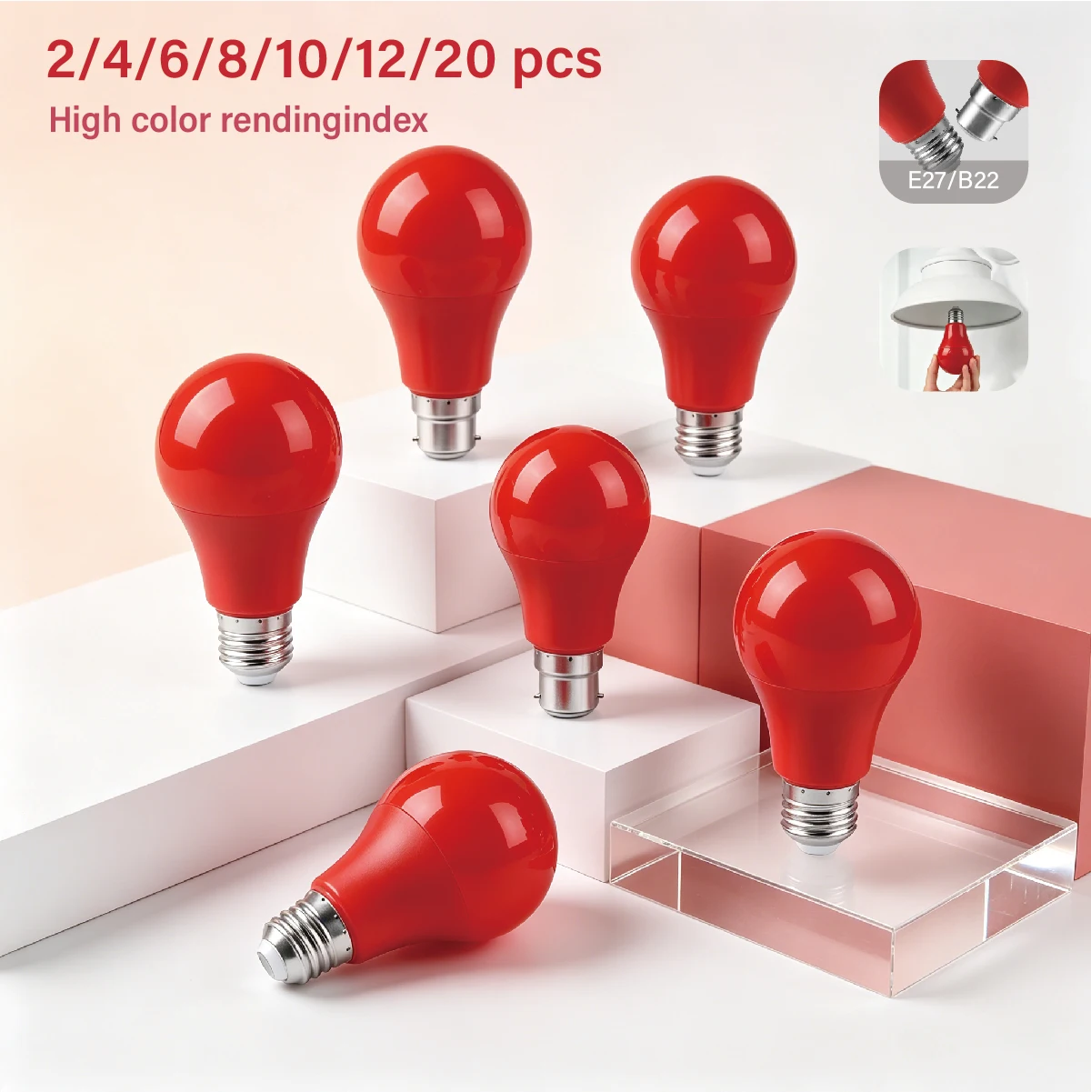 8W 640LM Red LED Color Light Bulbs AC100-240V E27 B22 Decor Lamps for Bedroom Wedding Party Courtyard Garden Stage