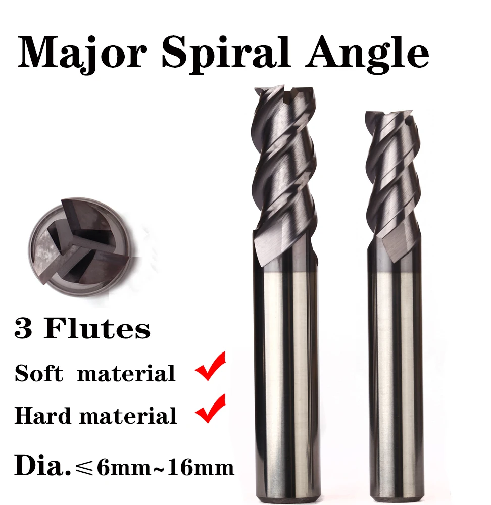 

Carbide End Mill 3 Flute Helical Angle Low Power Machine Tool Milling Cutters 6 8 10 12 16mm 1PC