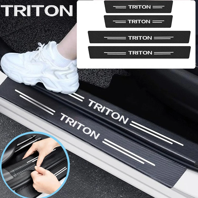 Decoration Sticker For Hyundai TRITON Logo Car Decals Threshold Strip, Welcome Pedal, Carbon Fiber Leather Trunk Bumper Strip