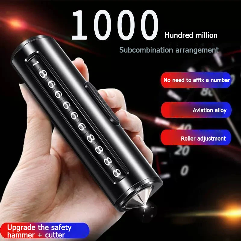 1 قطعة علامة وقوف السيارات المؤقتة المعدنية متعددة الوظائف ثلاثة في واحد نافذة مكسورة سلامة المطرقة القاطع سيارة تتحرك لوحة رقم الهاتف