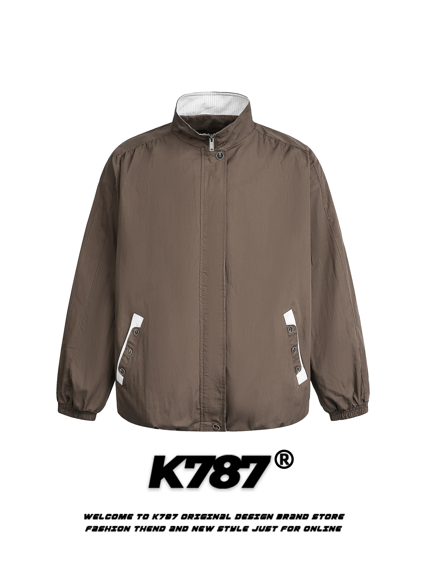 

K787 American Retro Color Blo Stand Collar Jaet ex Casual Spring Trendy Zipper Coat for Couples Youth Cotton Nylon