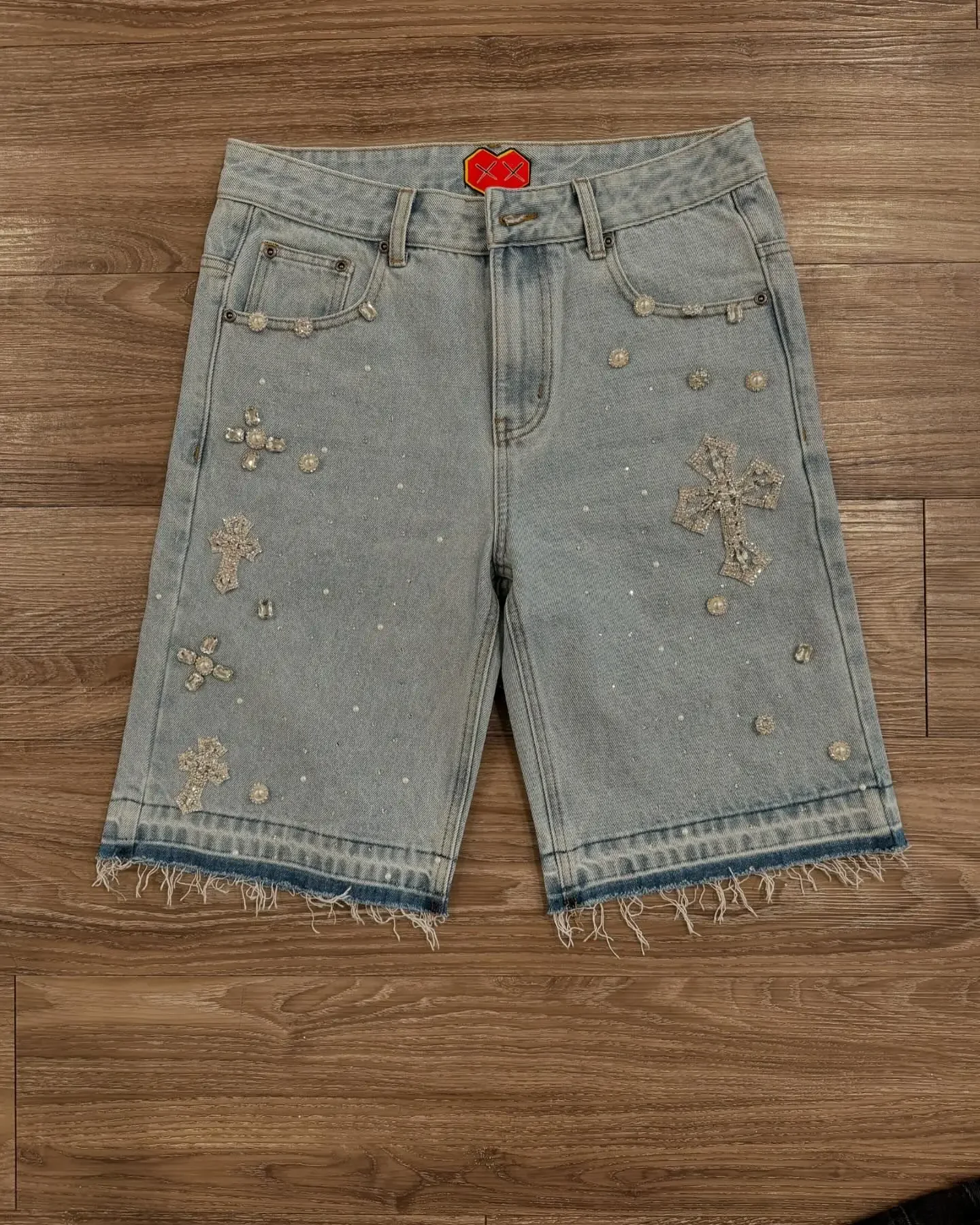 Diamond Embroidery Sweatpants Hip Hop Gothic Cross Print Shorts and Pants Men Hrajuku Pattern Casual Wide Leg Y2k Pants