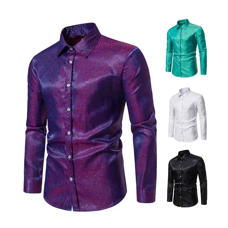 เสื้อธุรกิจแขนยาวผู้ชายกระดุมแถวเดียวเสื้อคอปกพับลงแบบลำลองเข้ารูปทรงสลิมสีเดียวฤดูใบไม้ผลิฤดูใบไม้ร่วง