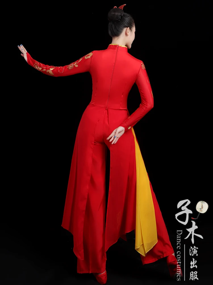 Adult female ancient chinese costume Drum performance suit male Chinese style festive Yangko dance suit