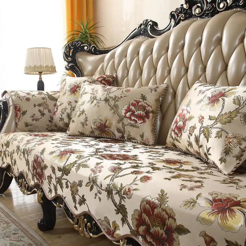 Living Room Sofa Cover Retro Jacquard Couch Cover Living Room Seat Cushions Home Decoration Anti-slip Furniture Protective Cover