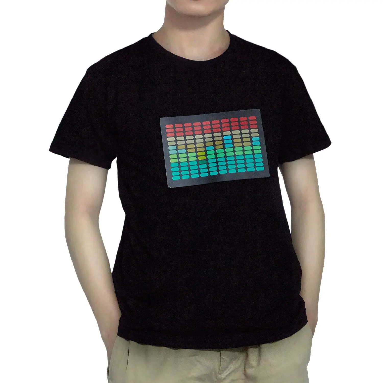 Men Sound Activated Led T-Shirt Light Up Flashing Rock Disco Equalizer Short Sleeve Led T Shirt M