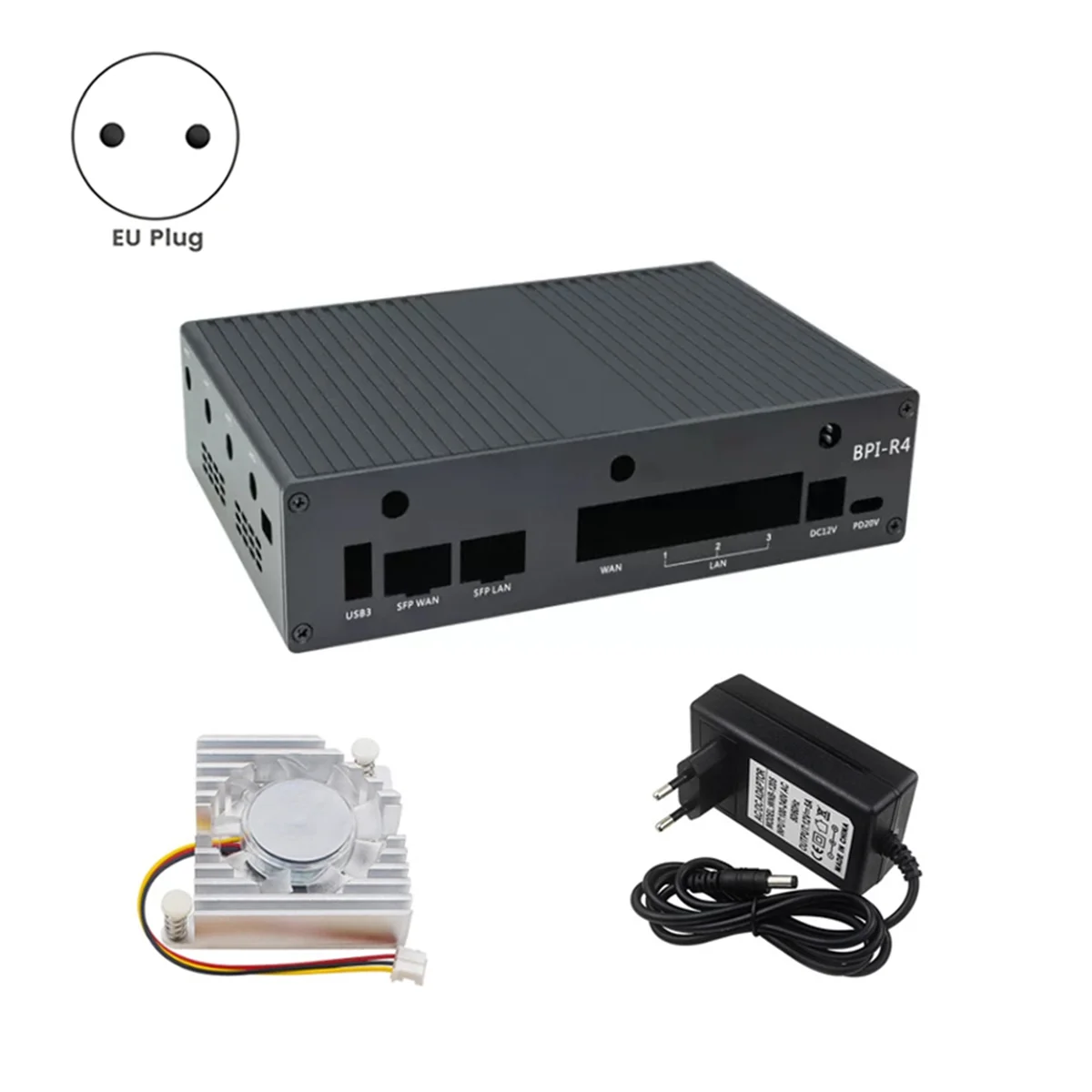 For Banana Pi -R4 Aluminum Case with Fan 12V 5A DC Power Supply for R4 Development Board Accessories EU PLUG