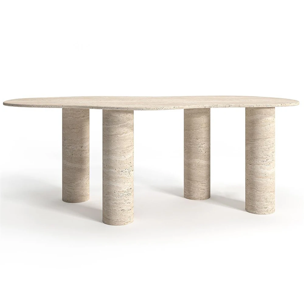 Hot Selling in America Modern Natural  4 Legs Design Beige Travertine Dining Table With good price