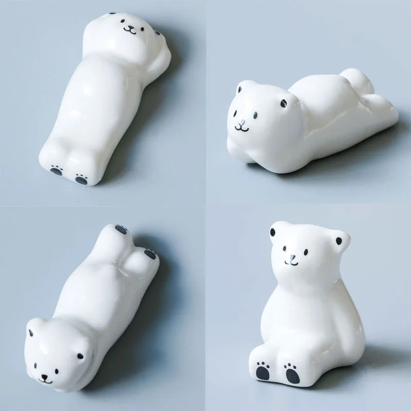 Kawaii Polar Bear Chopstick Holder Chop Stick Stand Ceramic Chopsticks Rest Home Restaurant Tableware Dining Kitchen Accessories