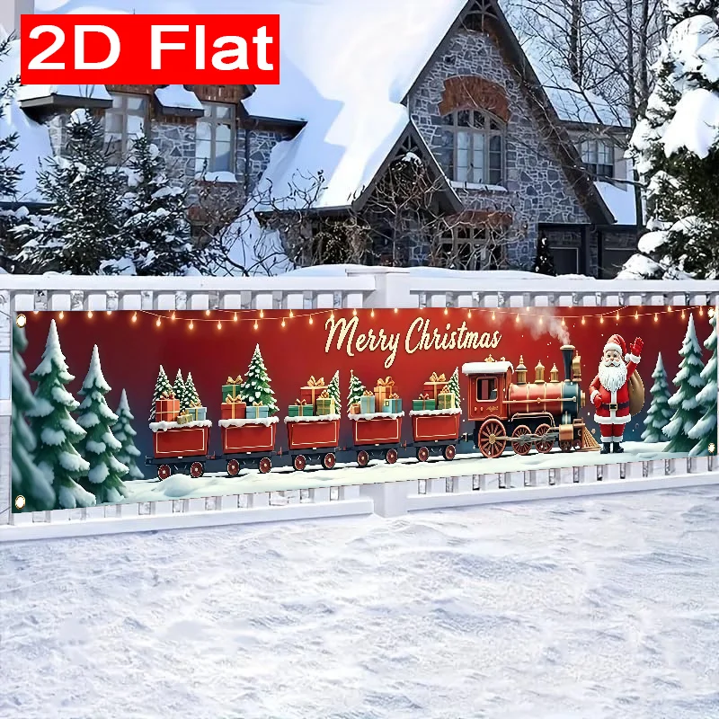 1pc 2D Flat Merry Christmas Yard Banner, Christmas Tree & Reindeer Pattern, Outdoor Lawn Wall Holiday Party Decor